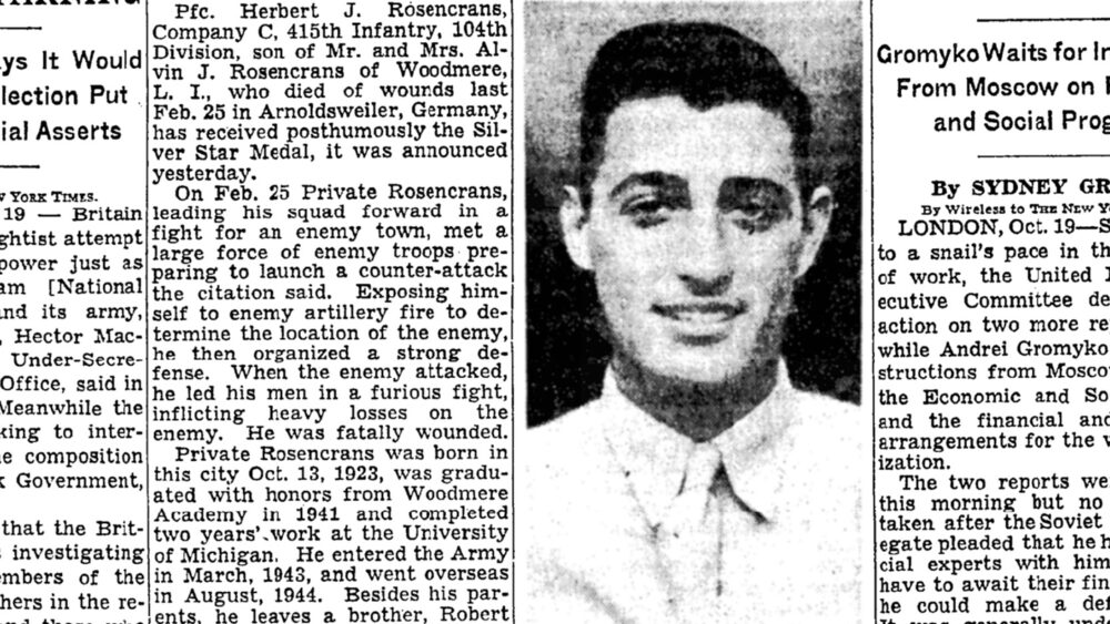 Pfc. Herbert J. Rosencrans New York Times cover image